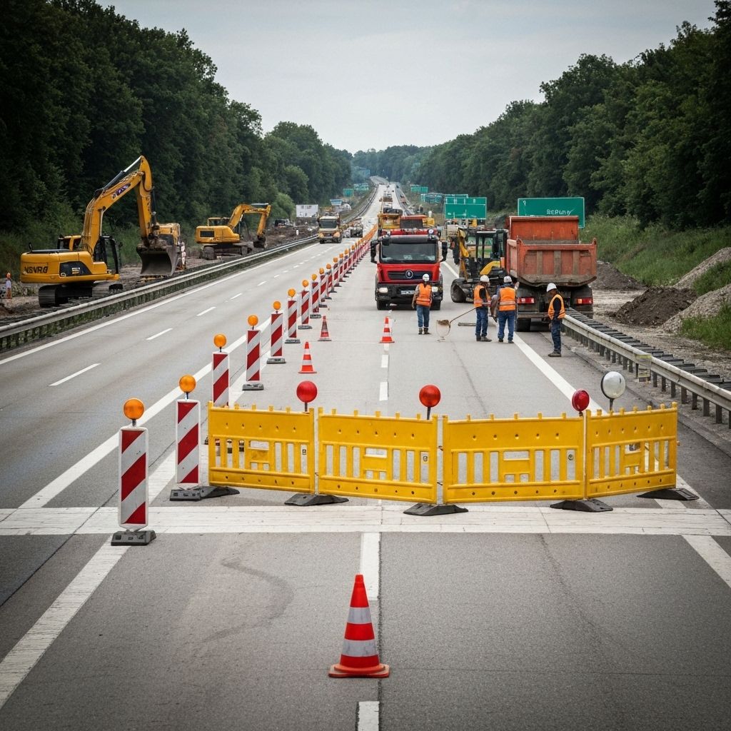 Baustellenabsicherung mit Verkehrskegeln und Absperrungen